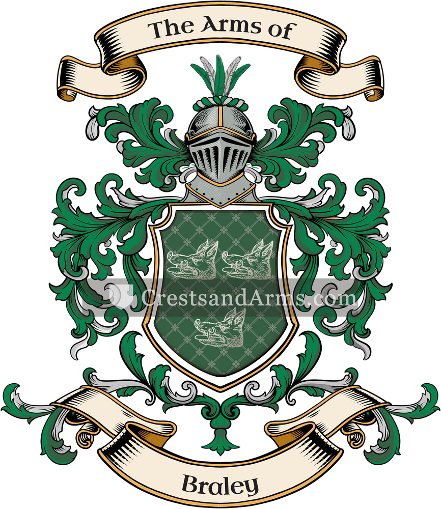 The Braley coat of arms, drawn from the recorded blazon