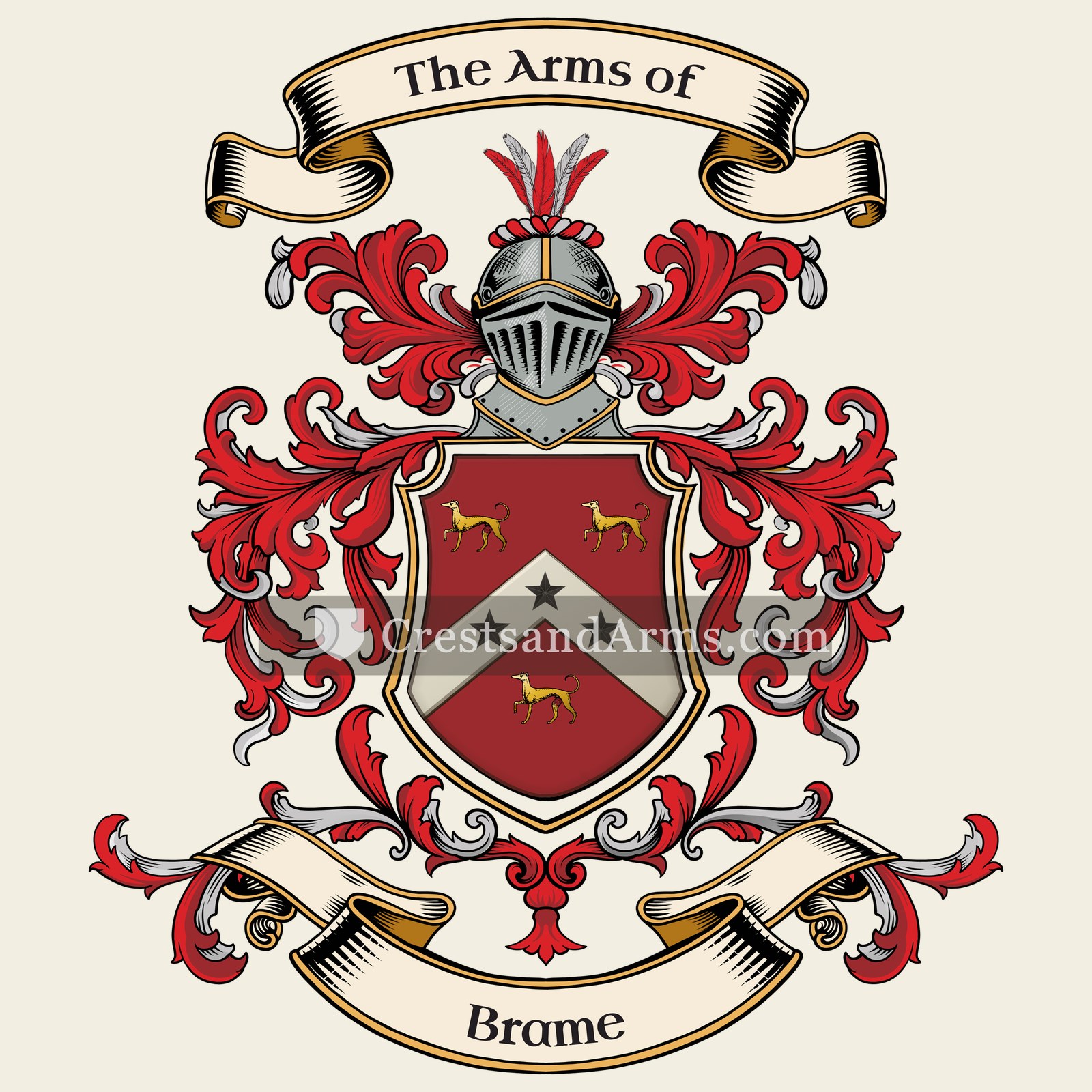 The Brame coat of arms, drawn from the recorded blazon