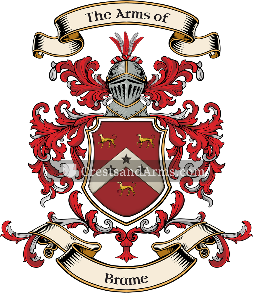 The Brame coat of arms, drawn from the recorded blazon