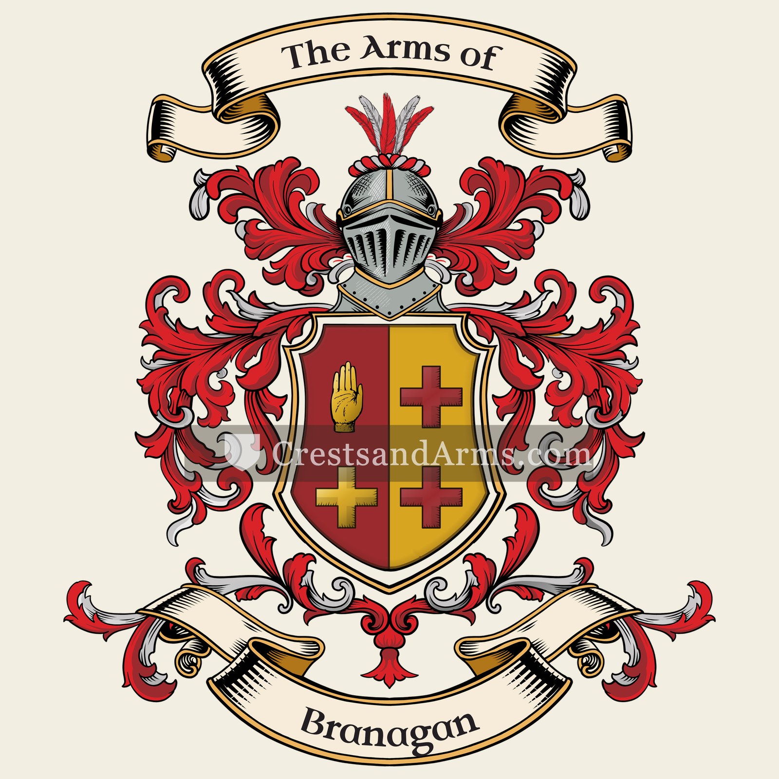 The Branagan coat of arms, drawn from the recorded blazon