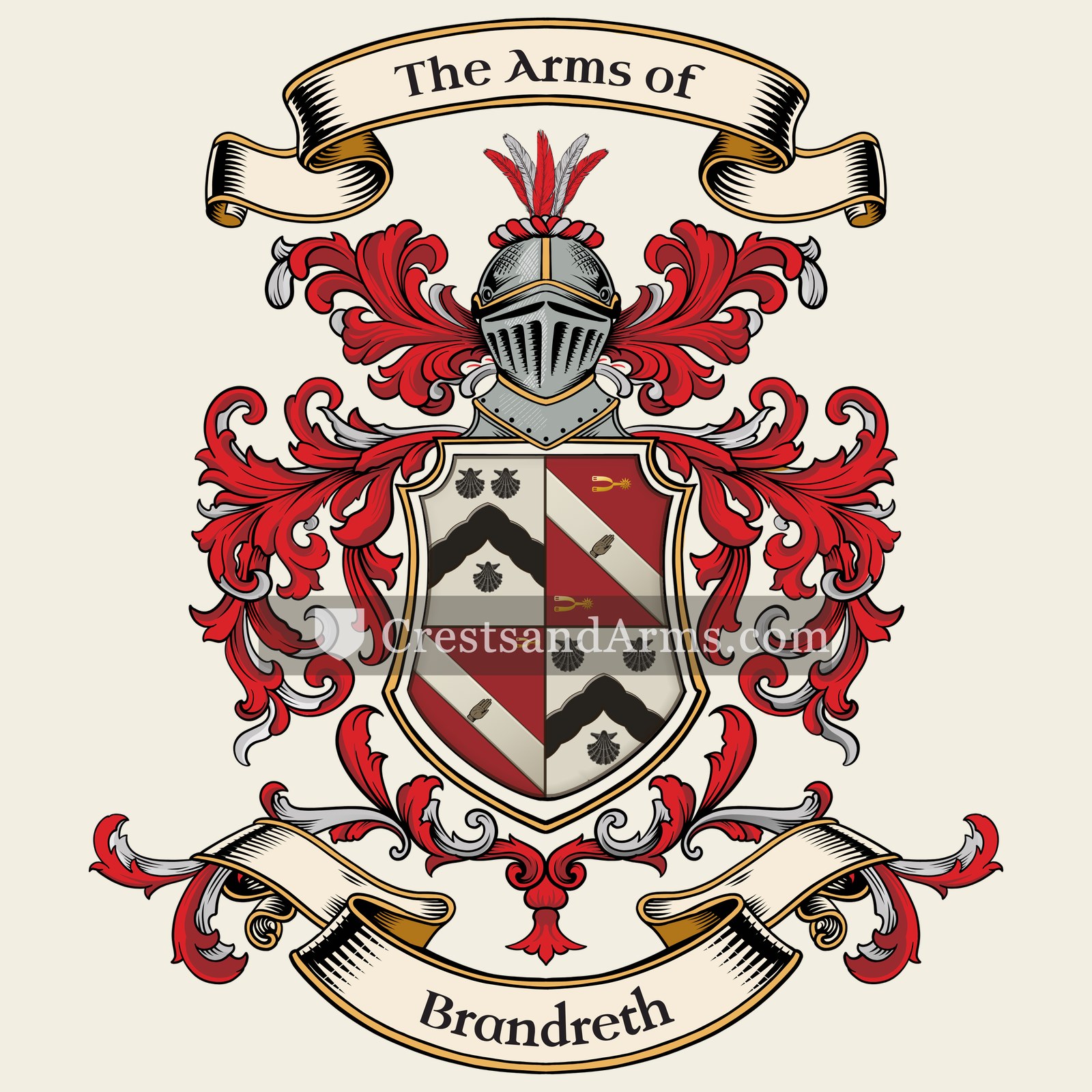 The Brandreth coat of arms, drawn from the recorded blazon