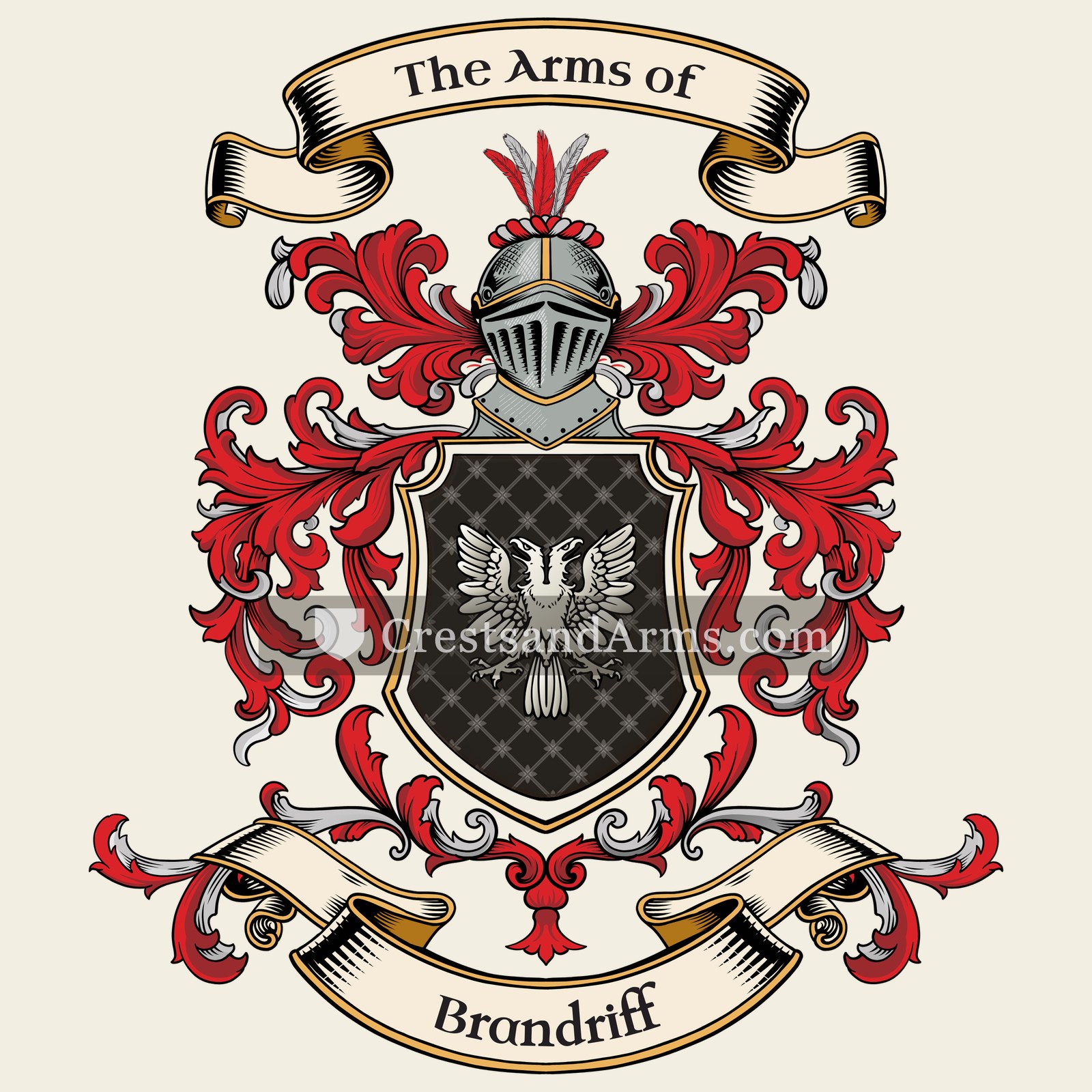 The Brandriff coat of arms, drawn from the recorded blazon