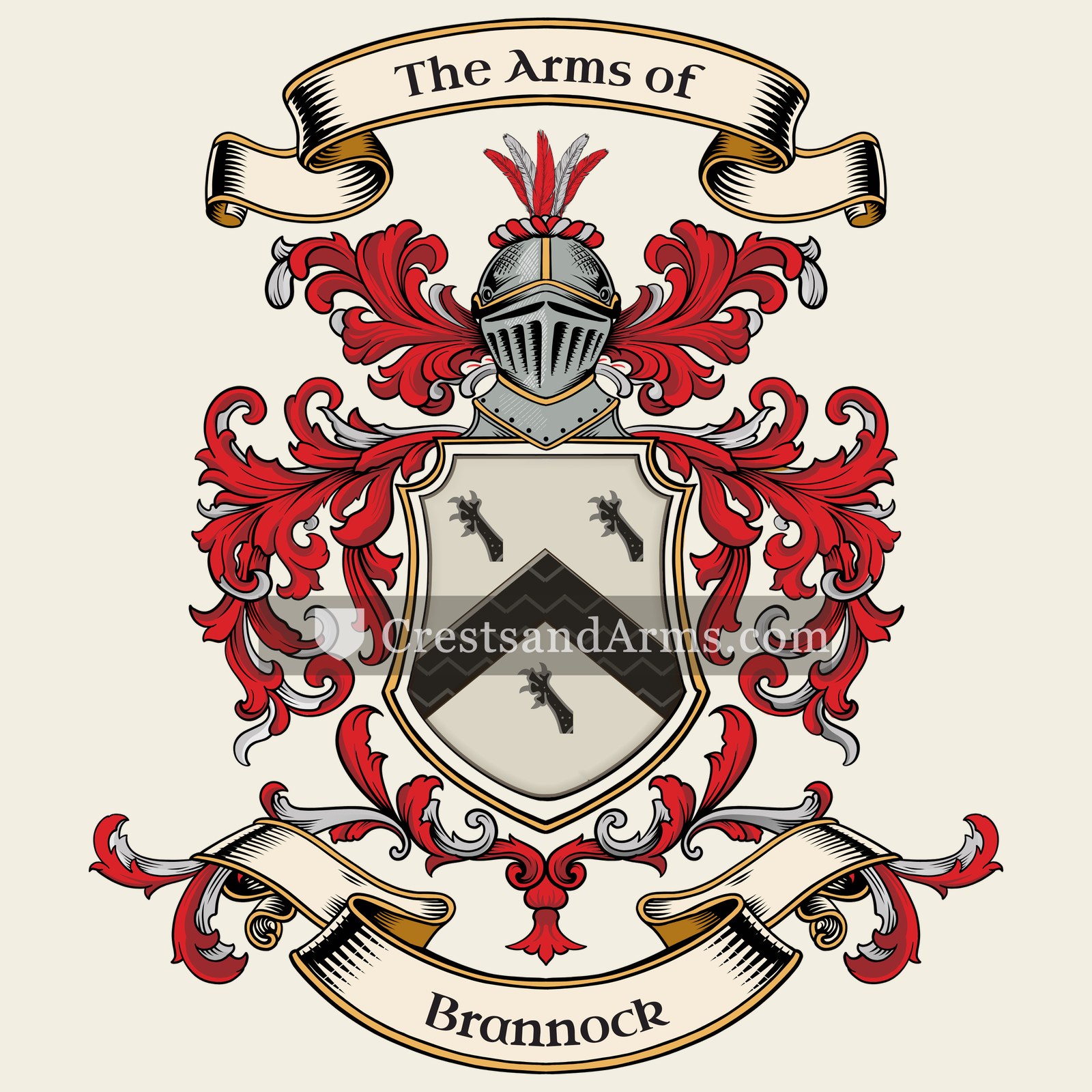 The Brannock coat of arms, drawn from the recorded blazon