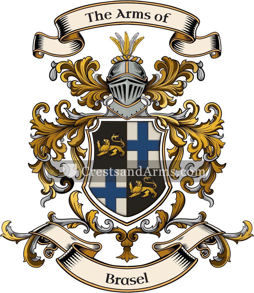 The Brasel coat of arms, drawn from the recorded blazon
