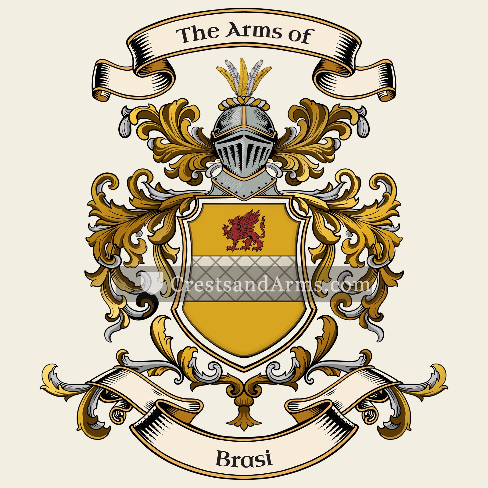 The Brasi coat of arms, drawn from the recorded blazon