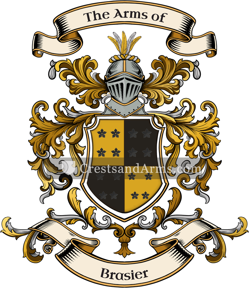 The Brasier coat of arms, drawn from the recorded blazon