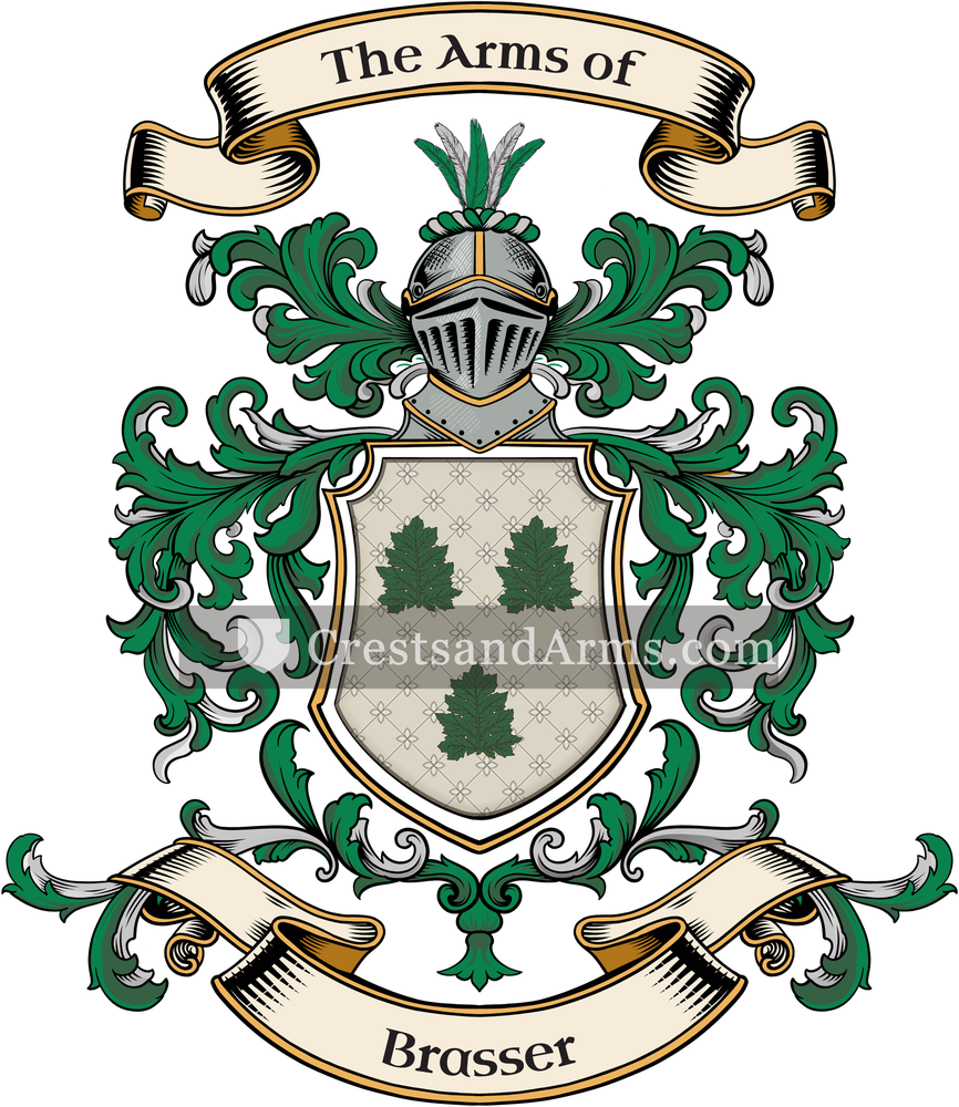 The Brasser coat of arms, drawn from the recorded blazon