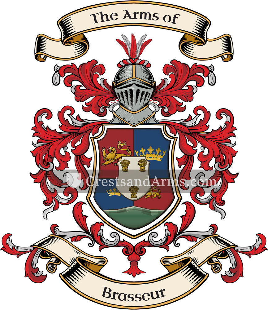 The Brasseur coat of arms, drawn from the recorded blazon