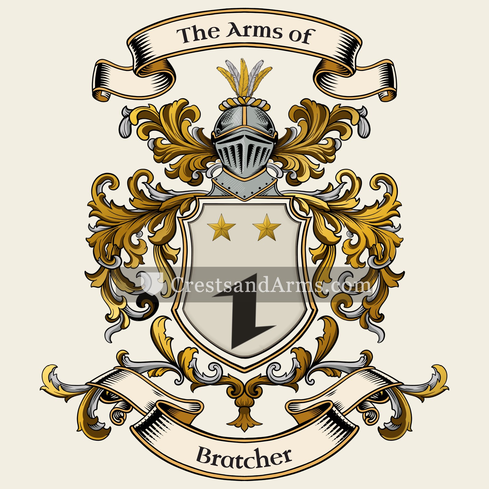 The Bratcher coat of arms, drawn from the recorded blazon