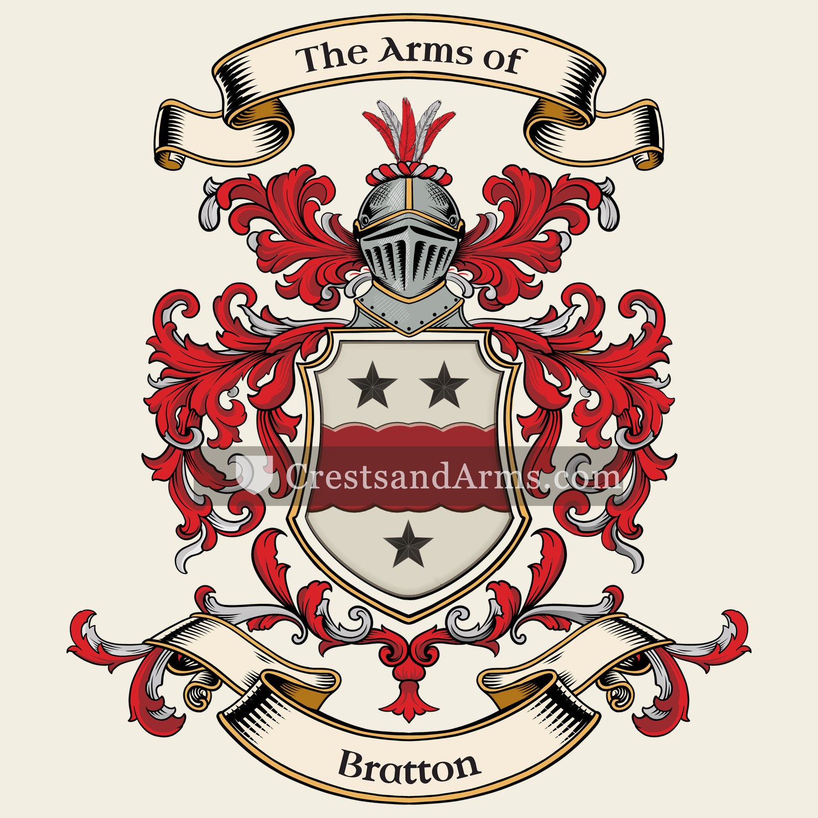 The Bratton coat of arms, drawn from the recorded blazon