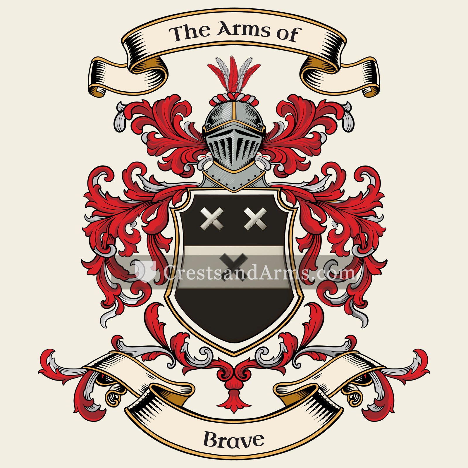 The Brave coat of arms, drawn from the recorded blazon