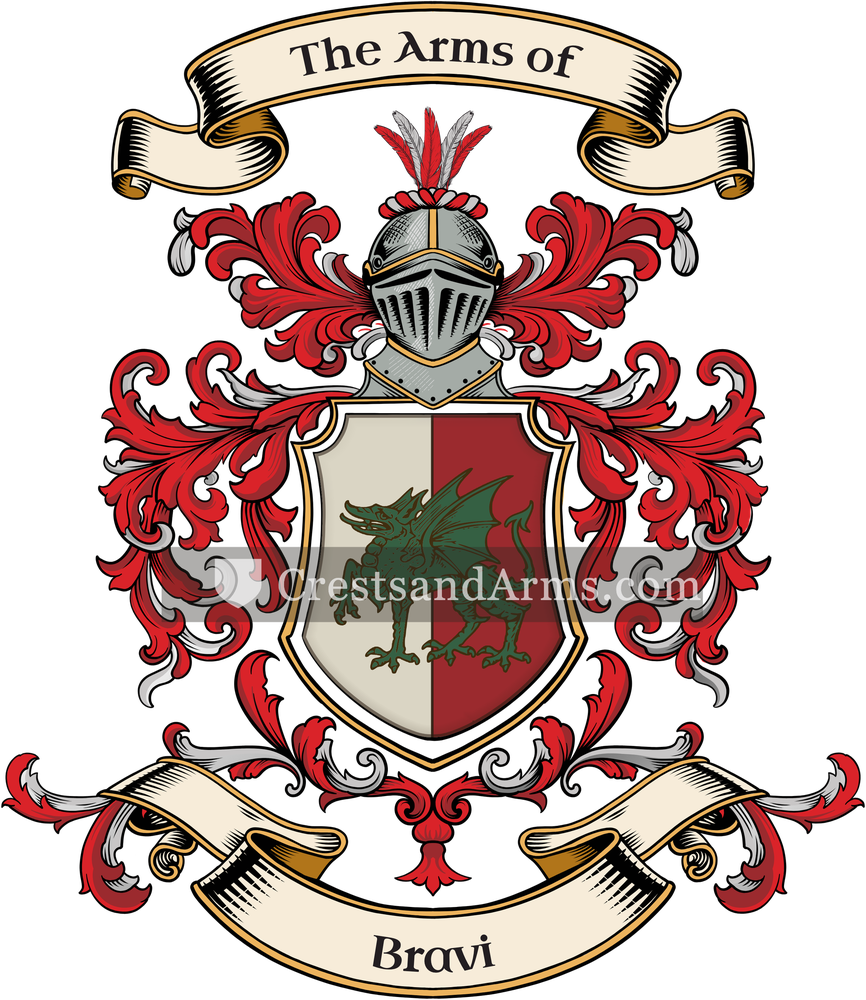 The Bravi coat of arms, drawn from the recorded blazon