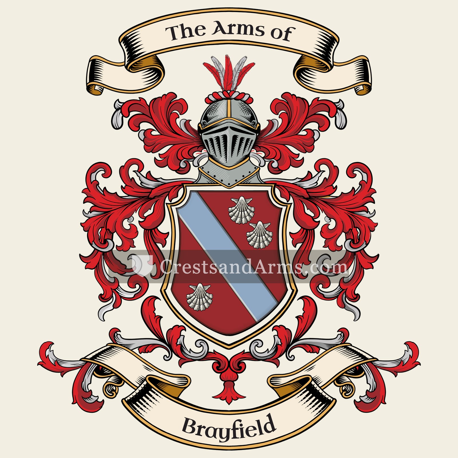 The Brayfield coat of arms, drawn from the recorded blazon