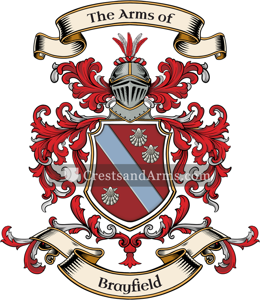 The Brayfield coat of arms, drawn from the recorded blazon
