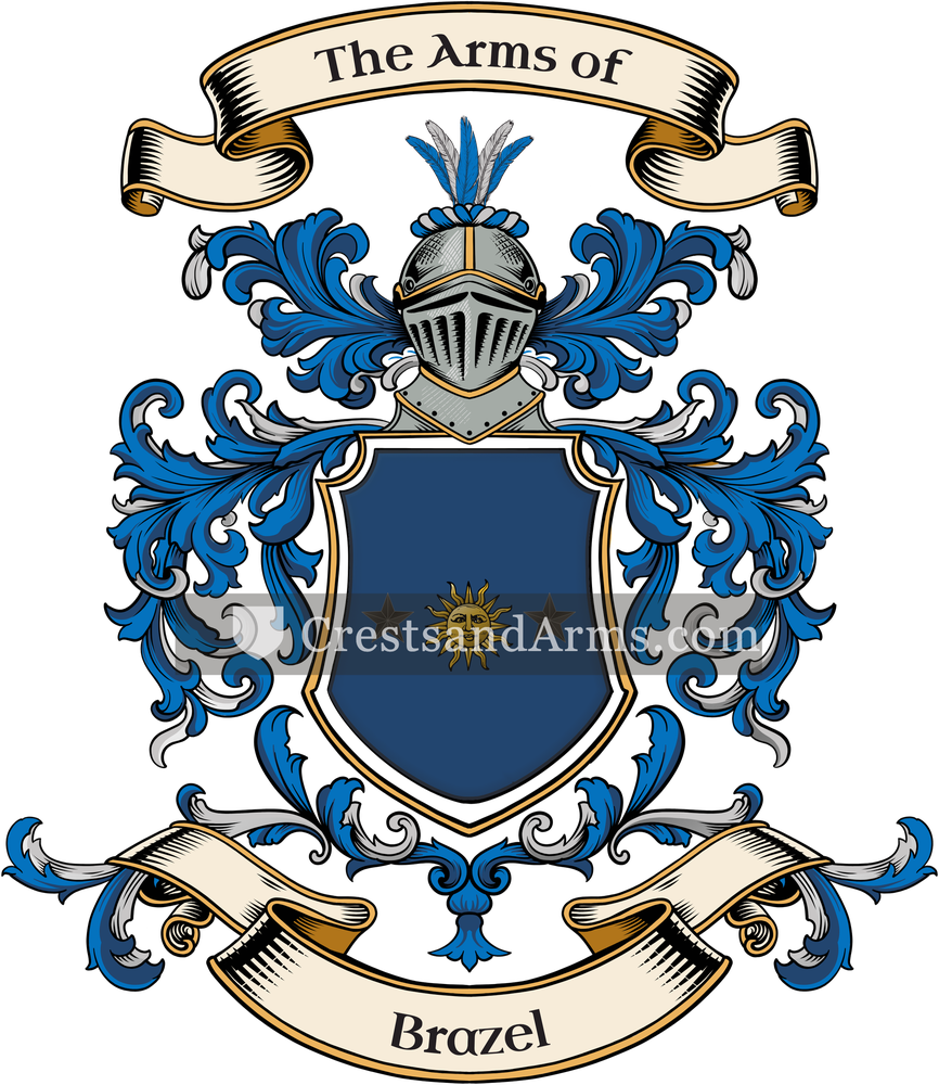 The Brazel coat of arms, drawn from the recorded blazon