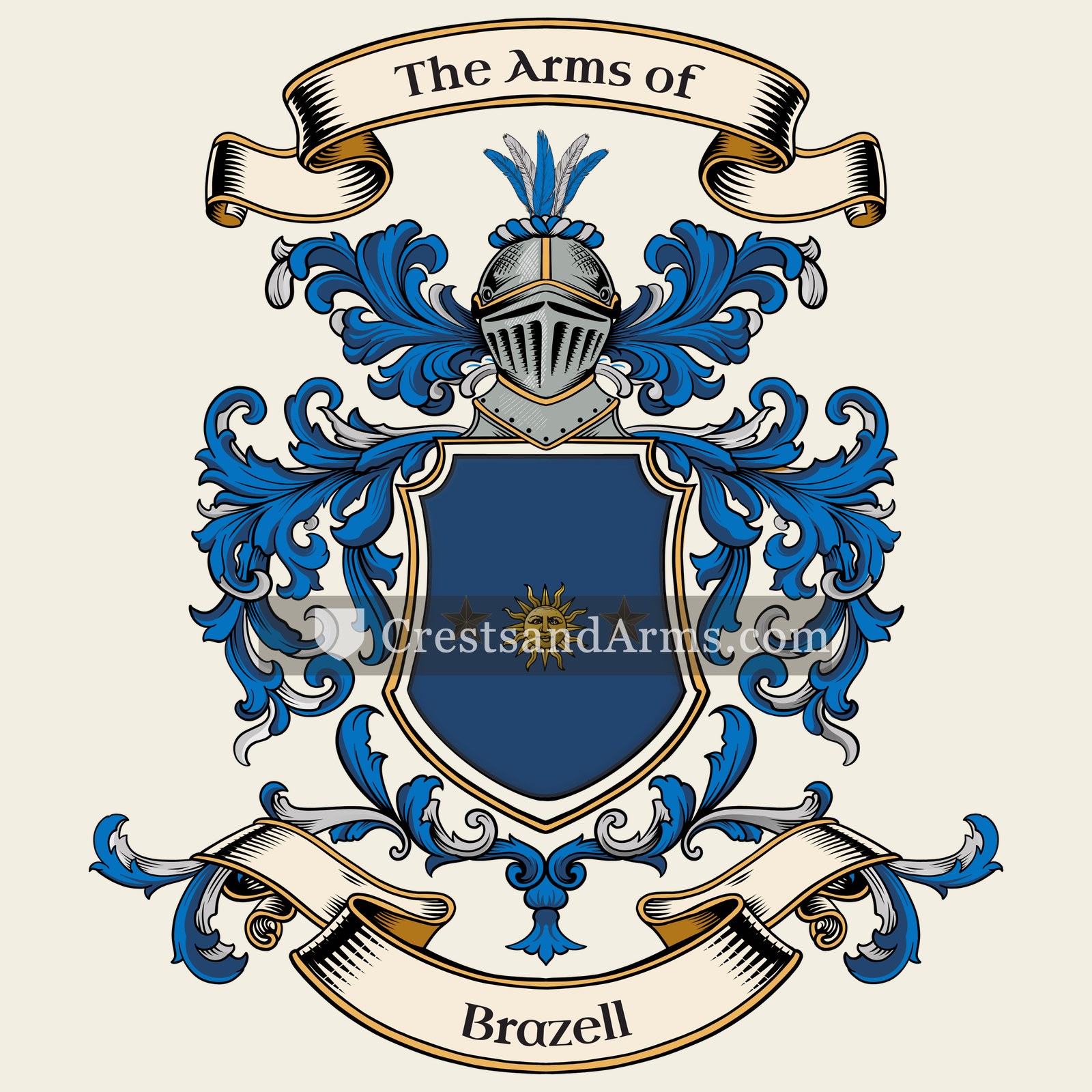 The Brazell coat of arms, drawn from the recorded blazon