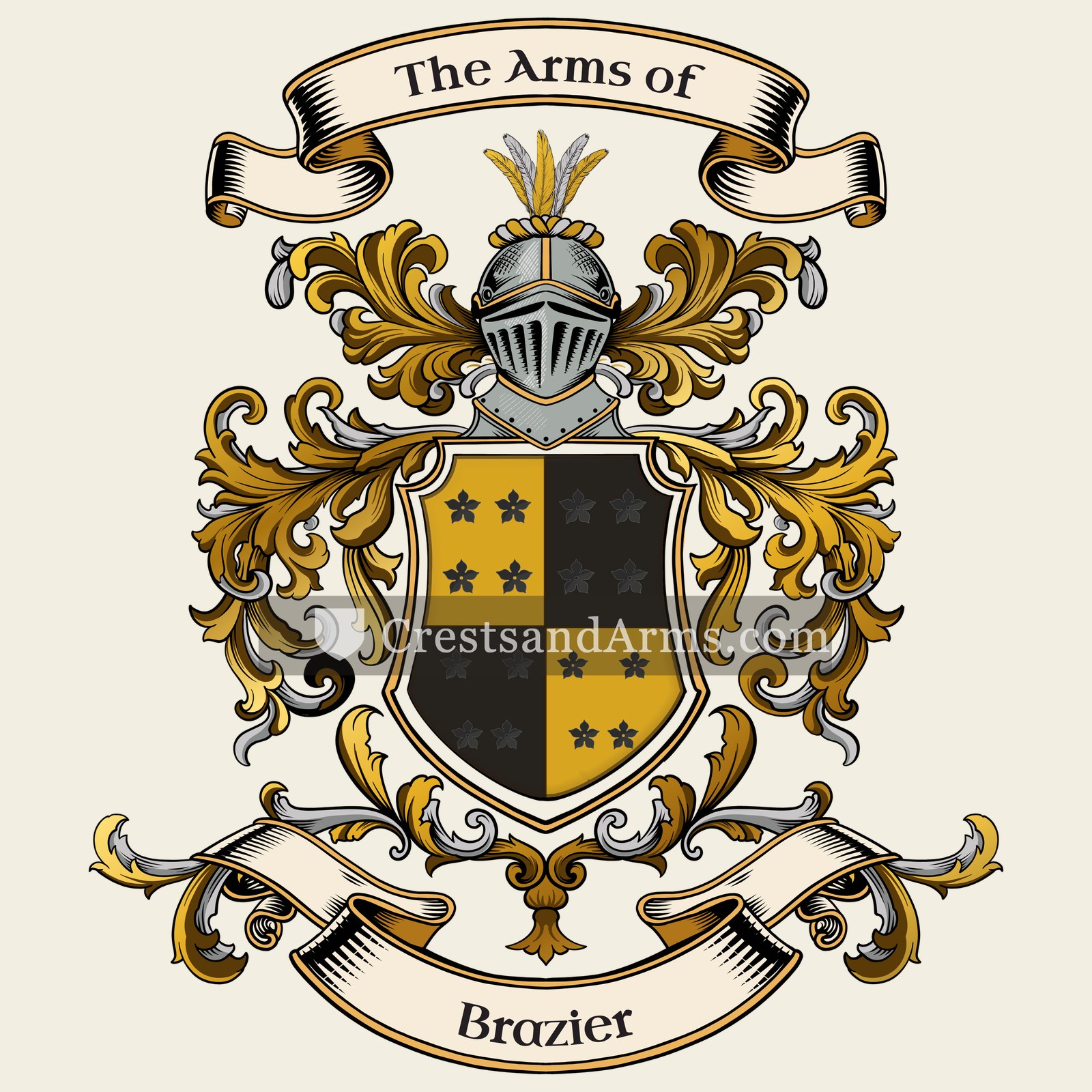 The Brazier coat of arms, drawn from the recorded blazon