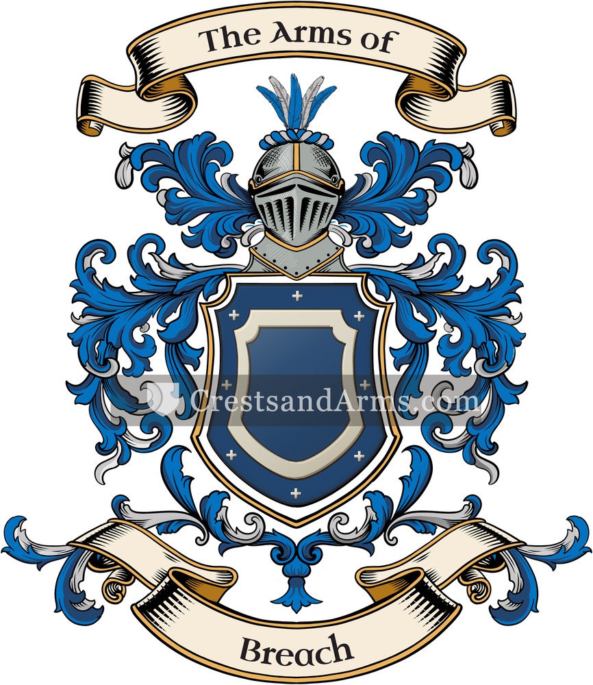 The Breach coat of arms, drawn from the recorded blazon