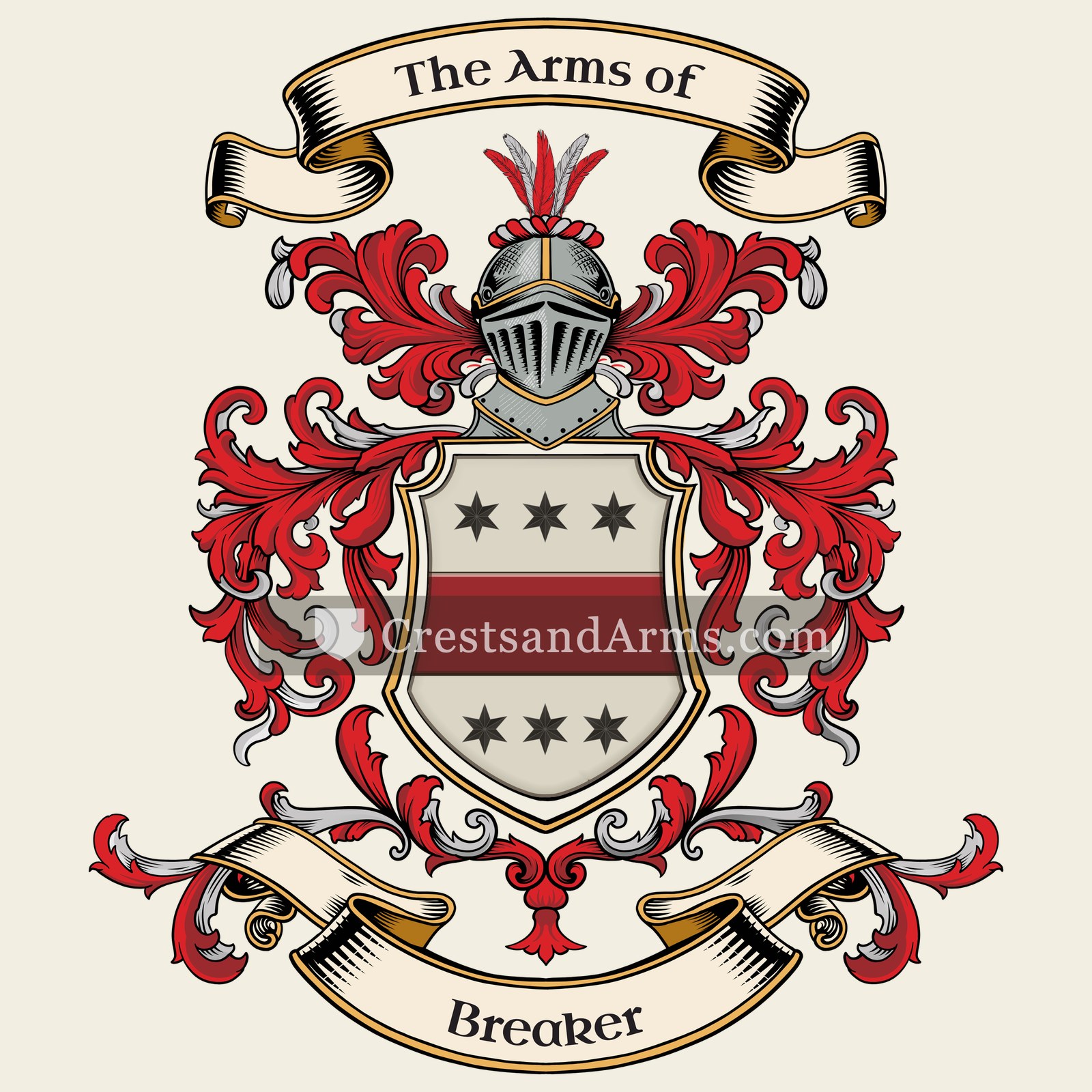 The Breaker coat of arms, drawn from the recorded blazon