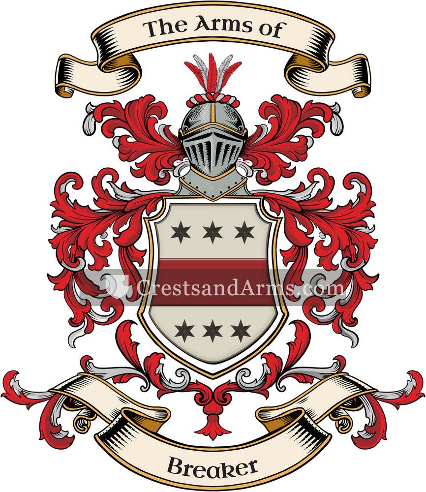 The Breaker coat of arms, drawn from the recorded blazon