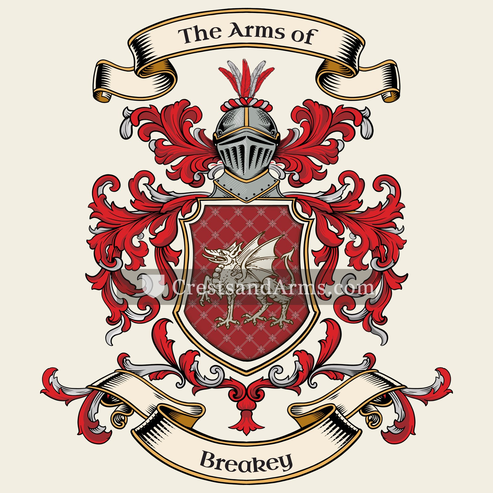 The Breakey coat of arms, drawn from the recorded blazon