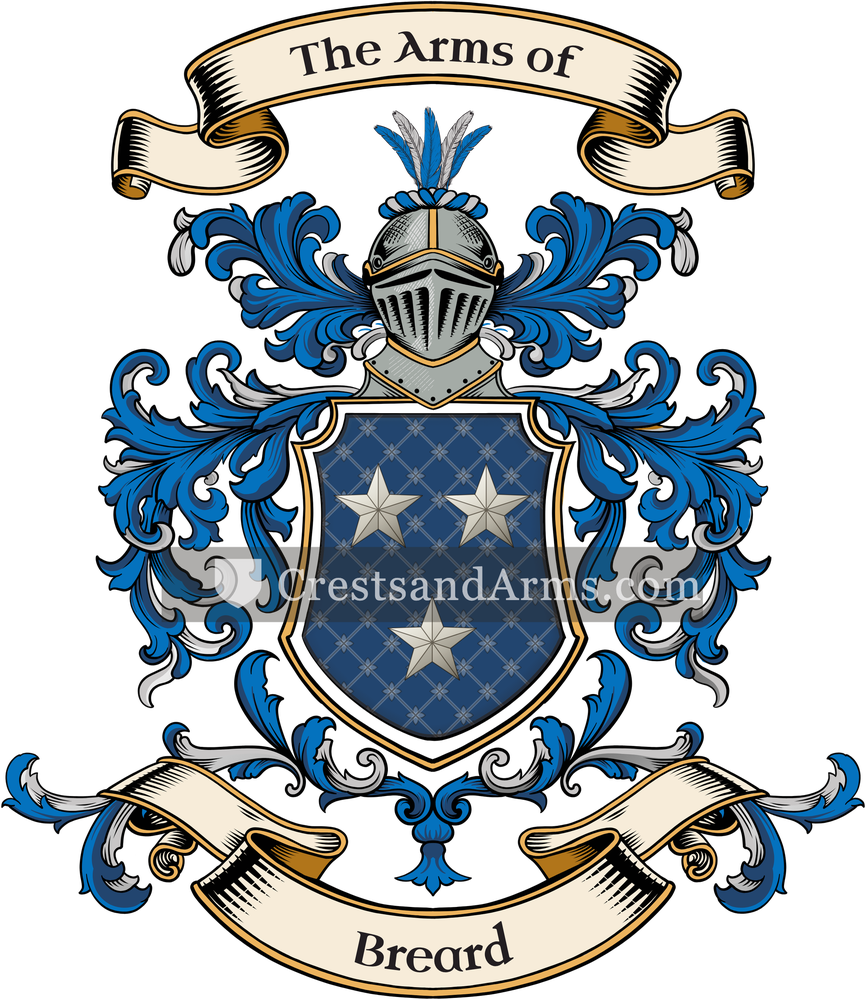 The Breard coat of arms, drawn from the recorded blazon