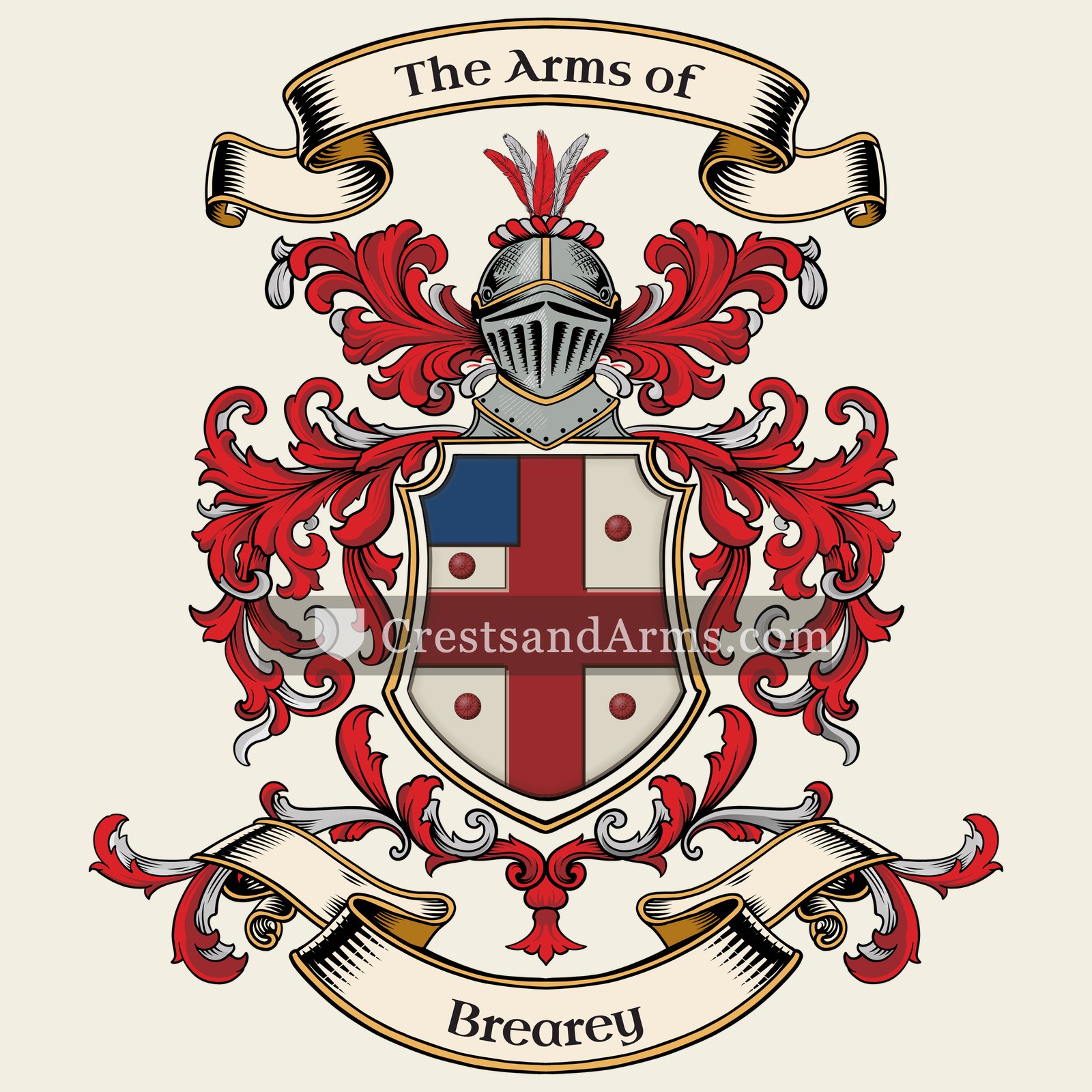 The Brearey coat of arms, drawn from the recorded blazon