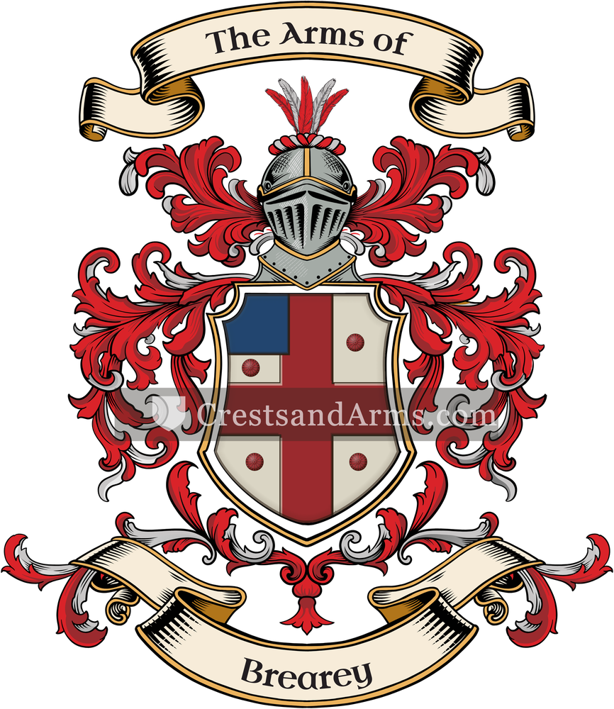 The Brearey coat of arms, drawn from the recorded blazon