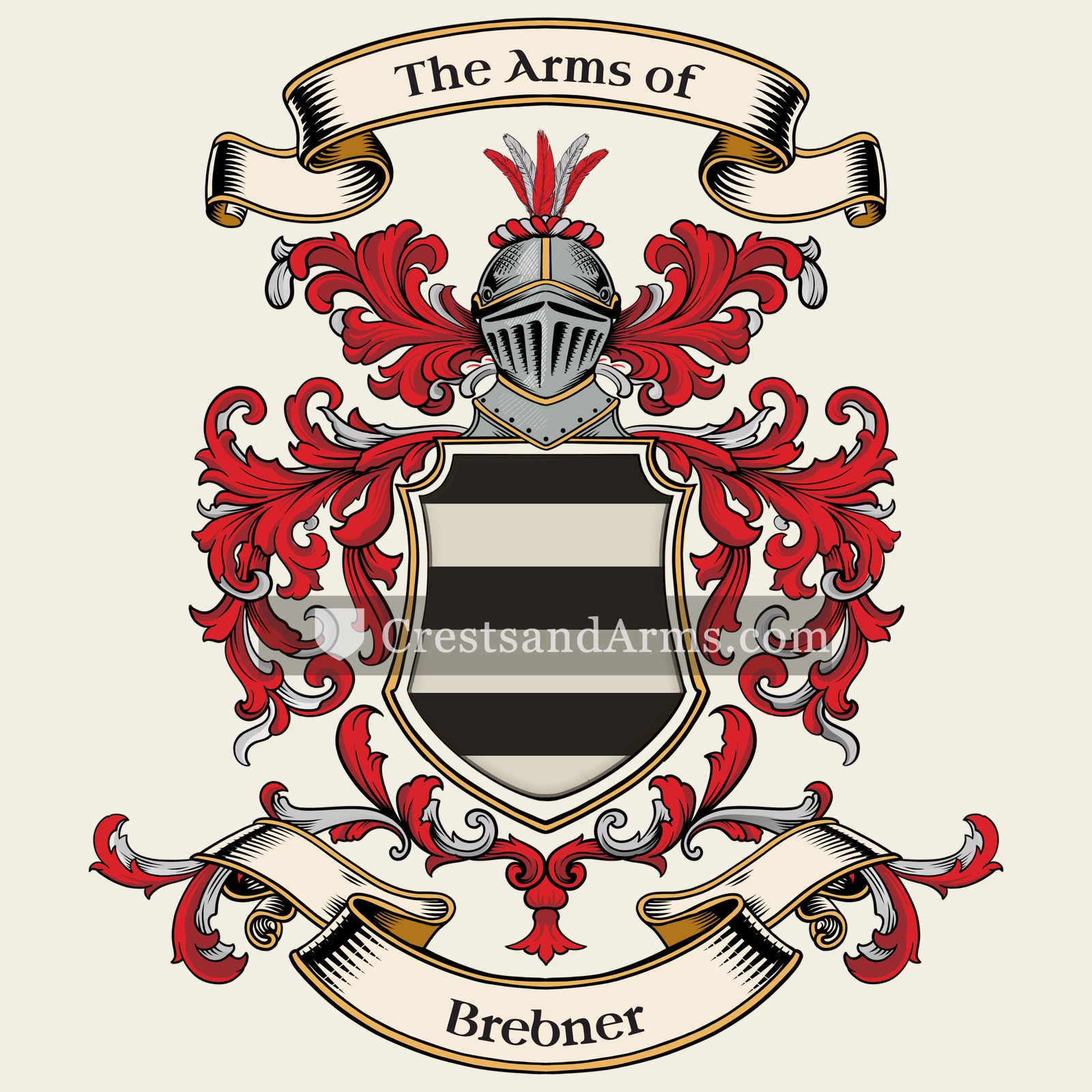 The Brebner coat of arms, drawn from the recorded blazon