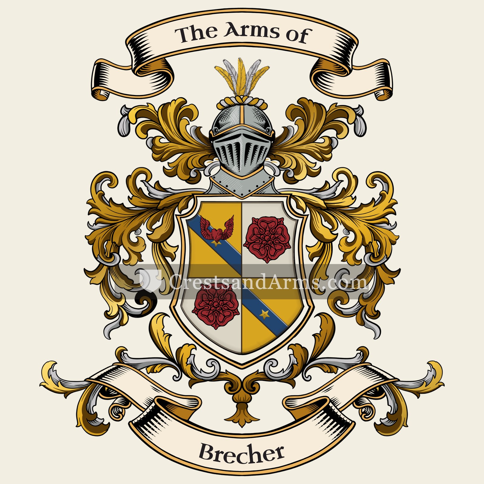 The Brecher coat of arms, drawn from the recorded blazon