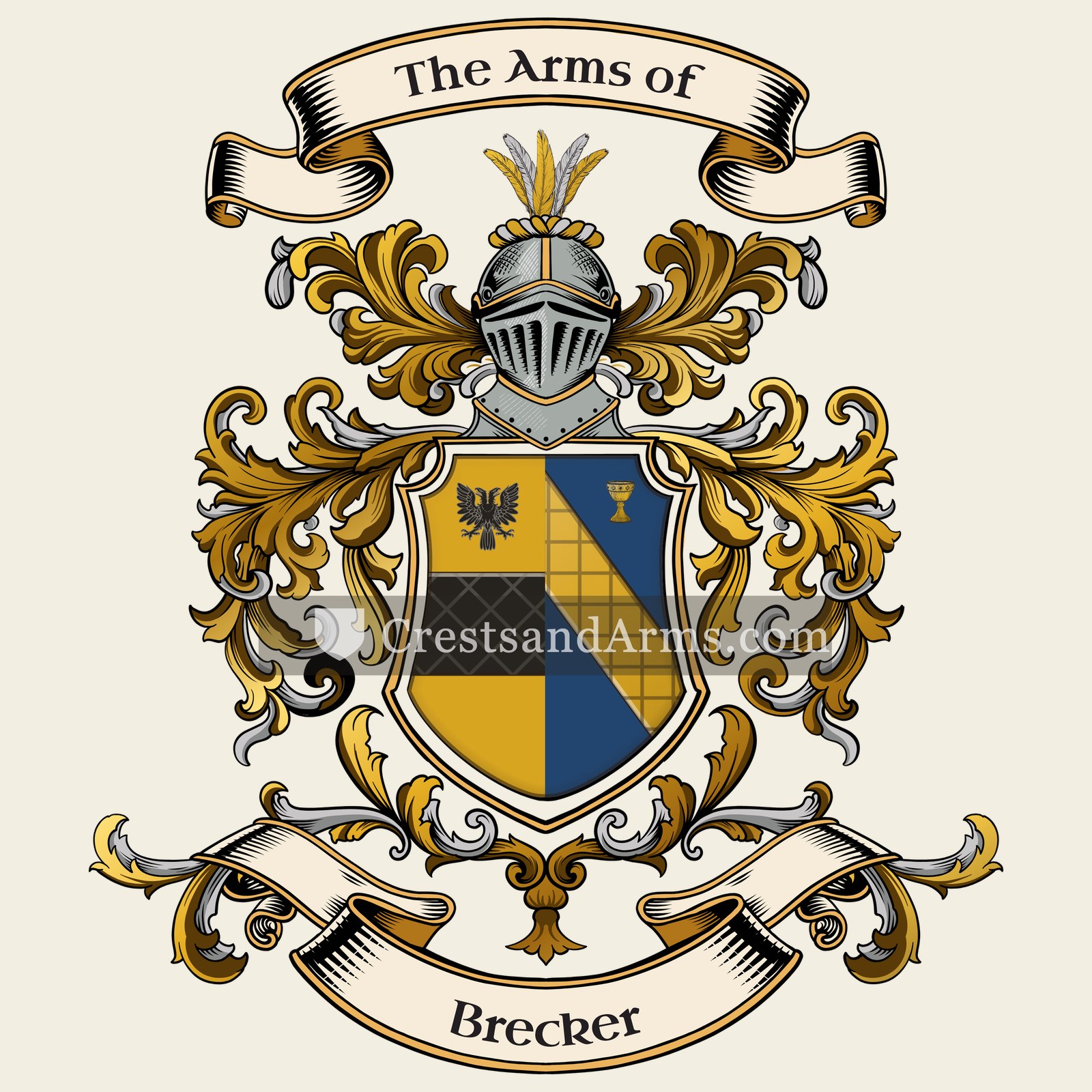 The Brecker coat of arms, drawn from the recorded blazon