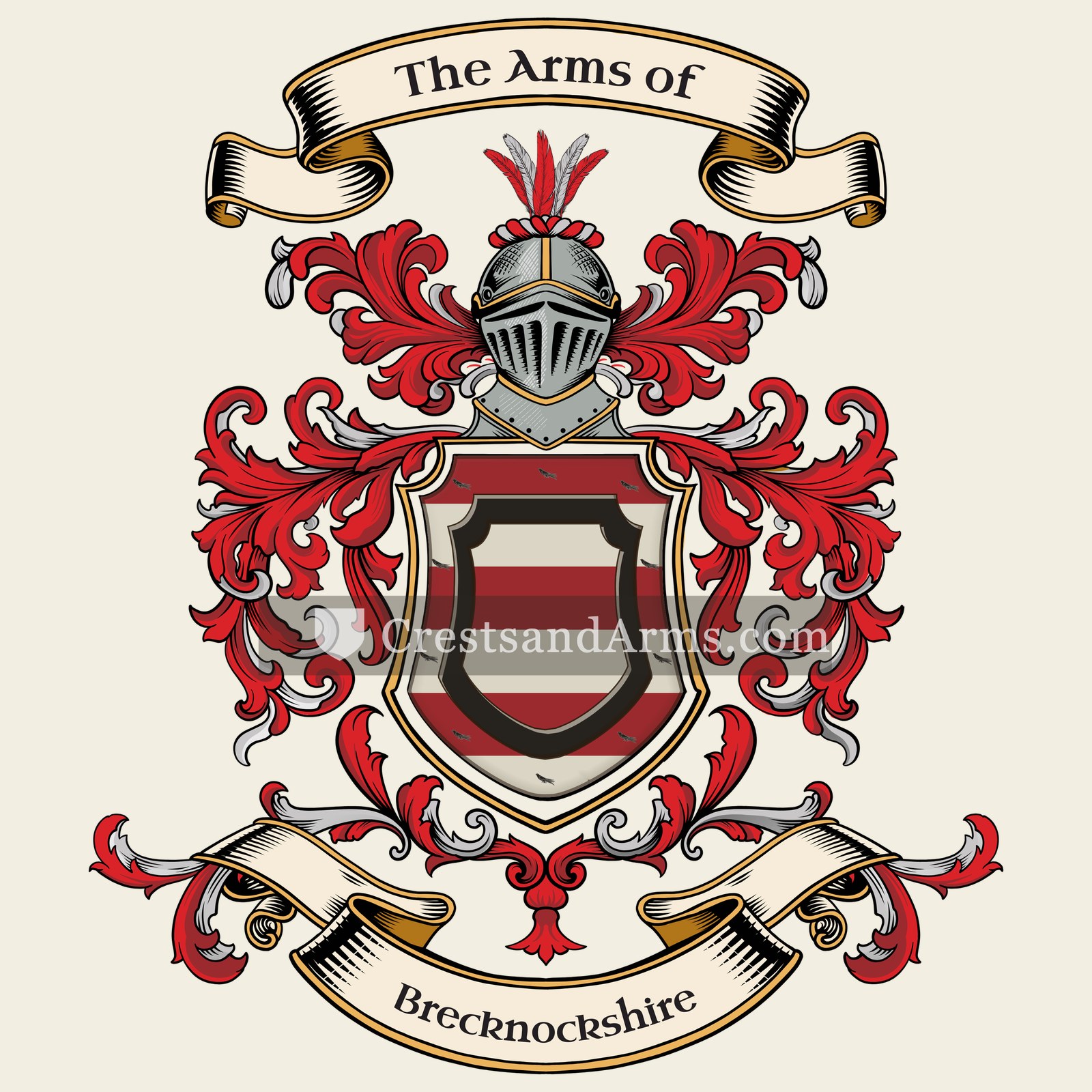 The Brecknockshire coat of arms, drawn from the recorded blazon