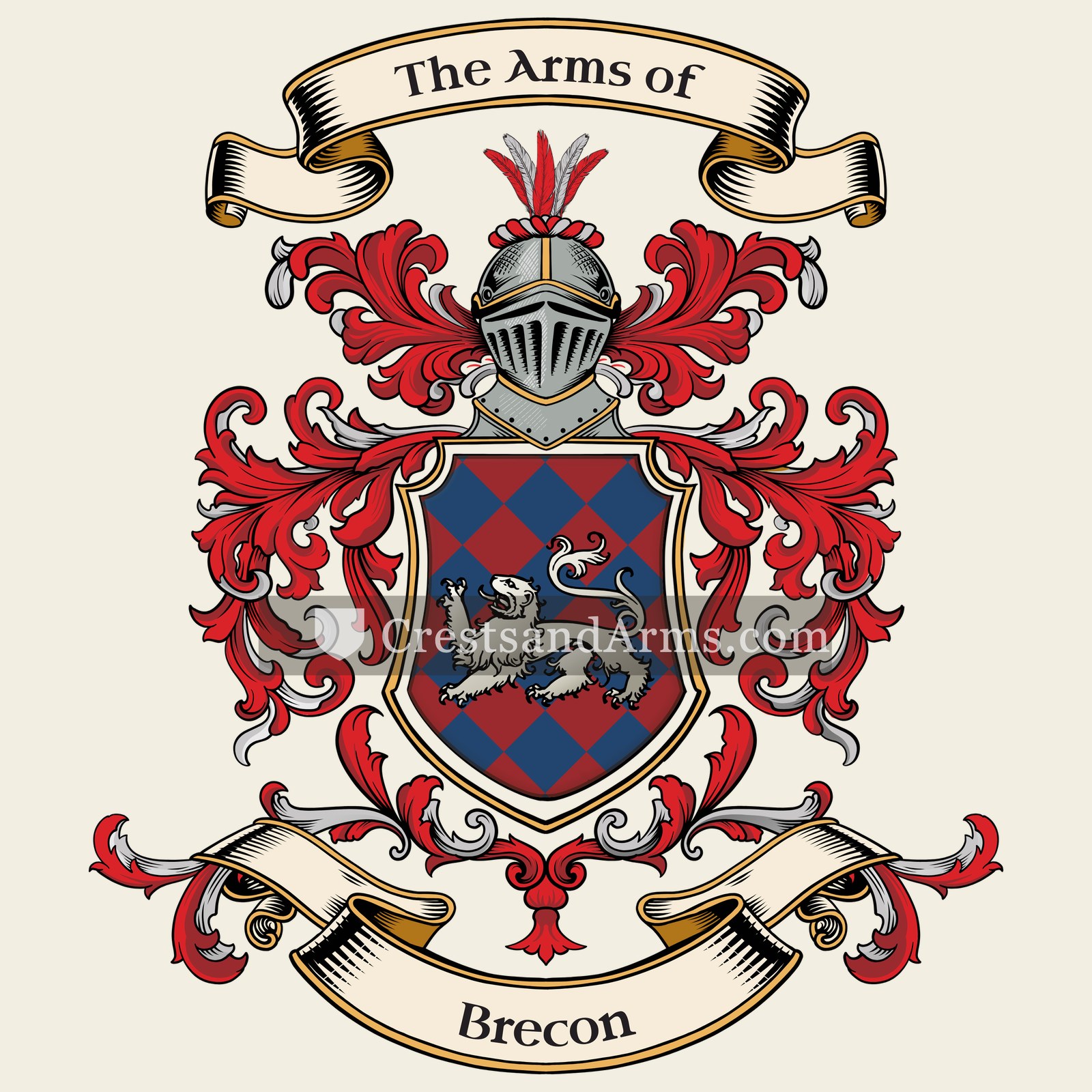 The Brecon coat of arms, drawn from the recorded blazon