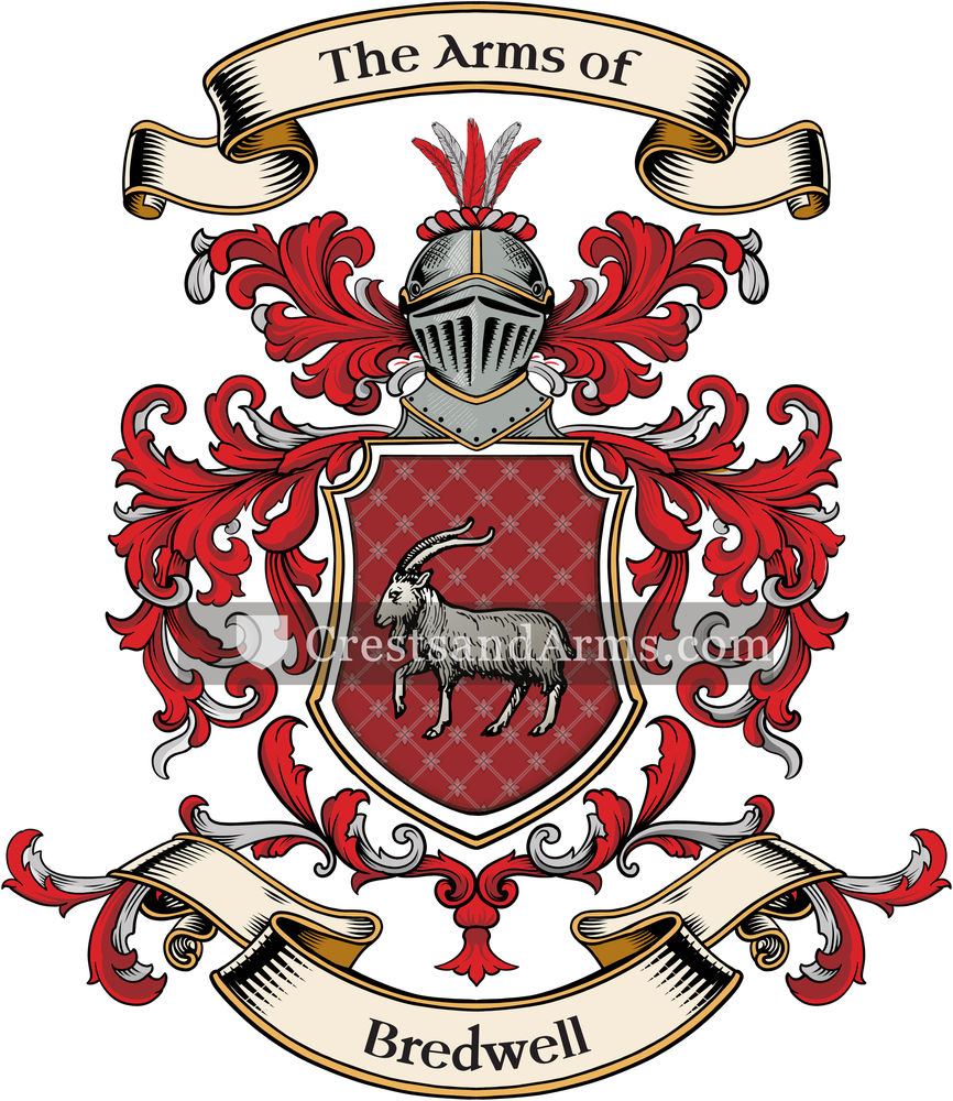 The Bredwell coat of arms, drawn from the recorded blazon