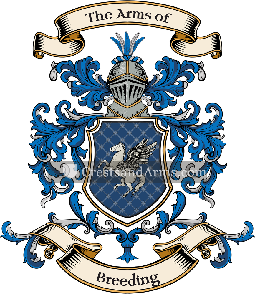 The Breeding coat of arms, drawn from the recorded blazon