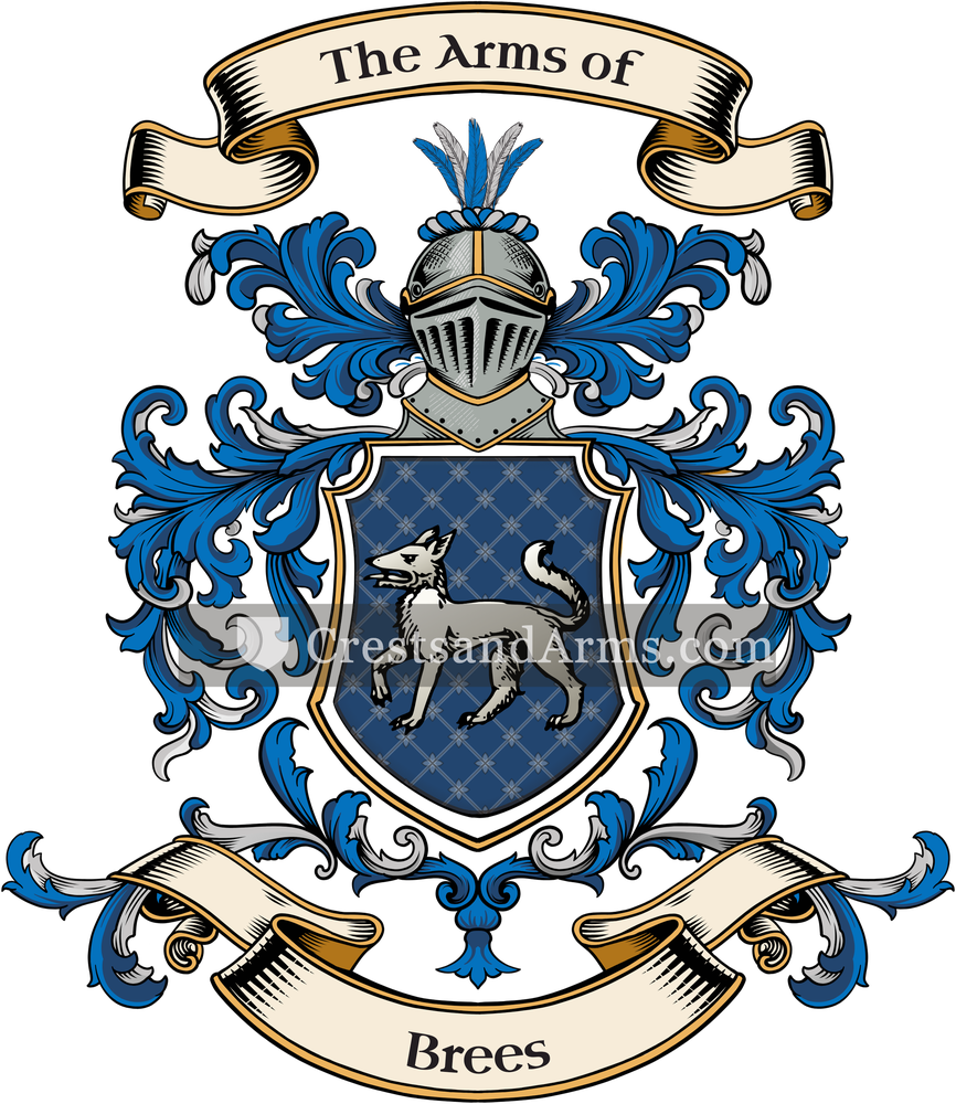 The Brees coat of arms, drawn from the recorded blazon