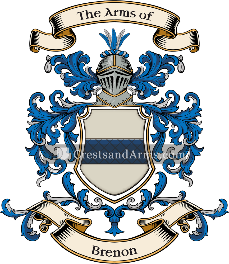 The Brenon coat of arms, drawn from the recorded blazon