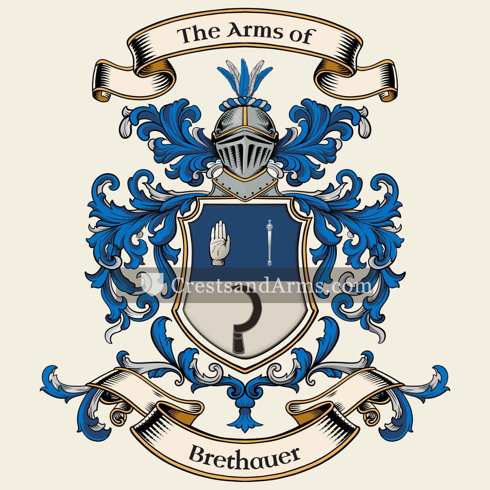 The Brethauer coat of arms, drawn from the recorded blazon