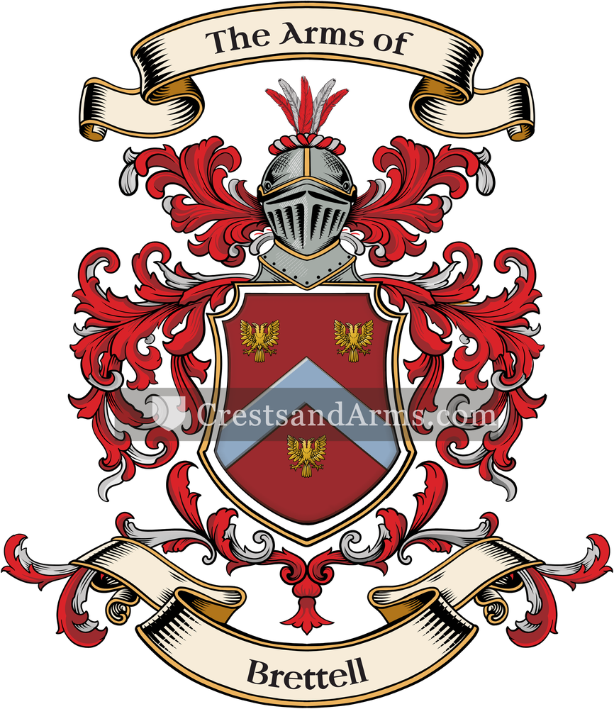 The Brettell coat of arms, drawn from the recorded blazon