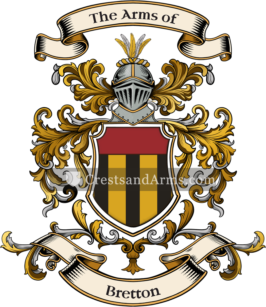 The Bretton coat of arms, drawn from the recorded blazon