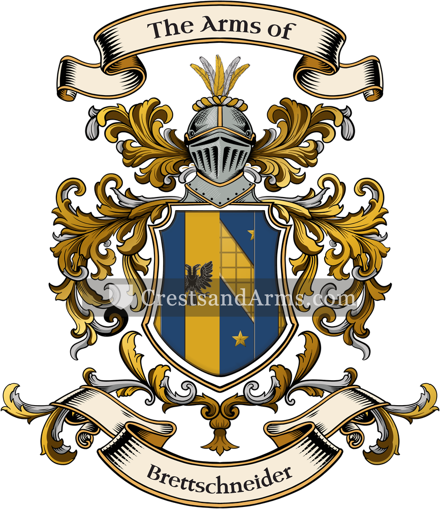 The Brettschneider coat of arms, drawn from the recorded blazon