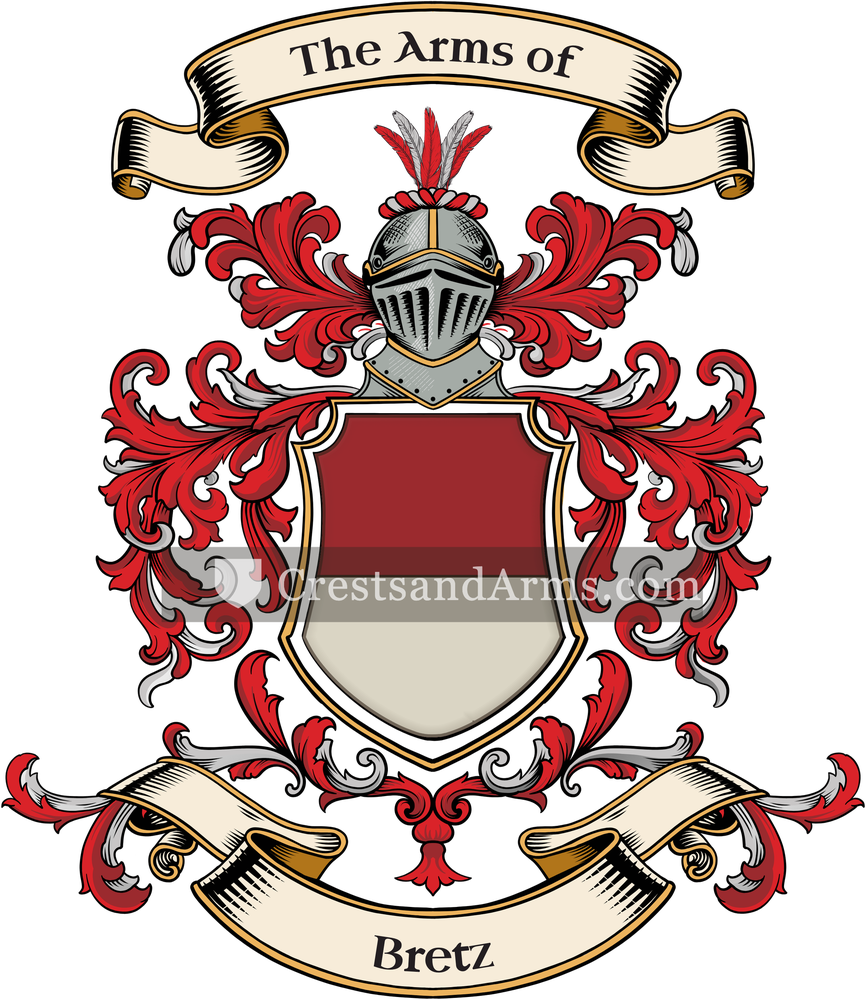 The Bretz coat of arms, drawn from the recorded blazon