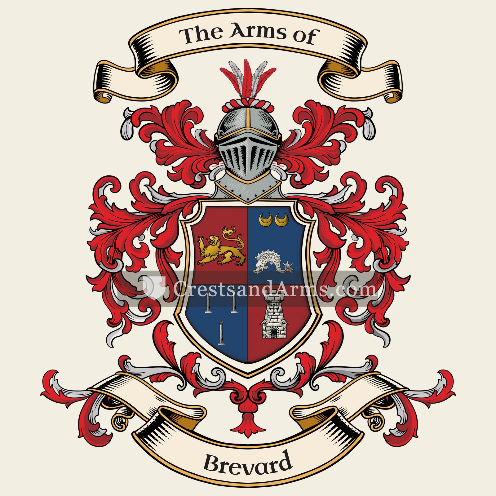 The Brevard coat of arms, drawn from the recorded blazon
