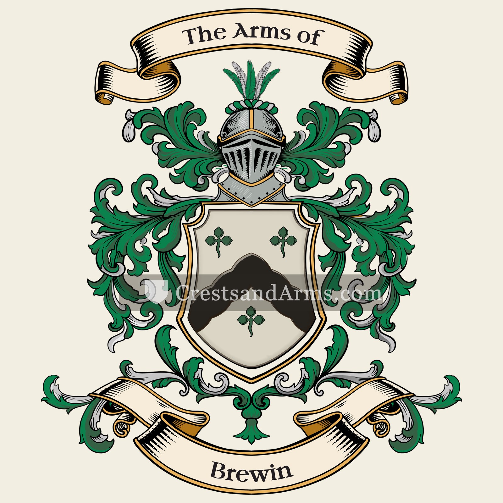 The Brewin coat of arms, drawn from the recorded blazon