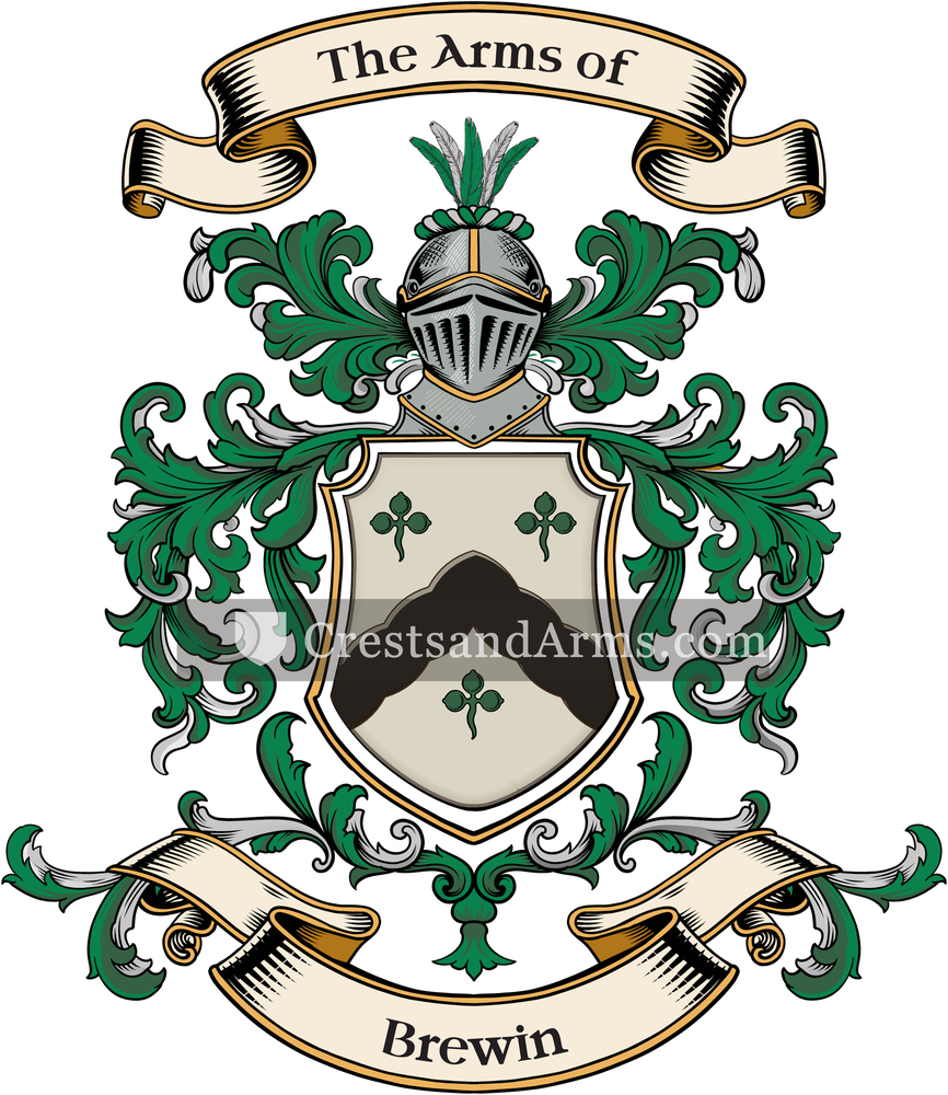 The Brewin coat of arms, drawn from the recorded blazon