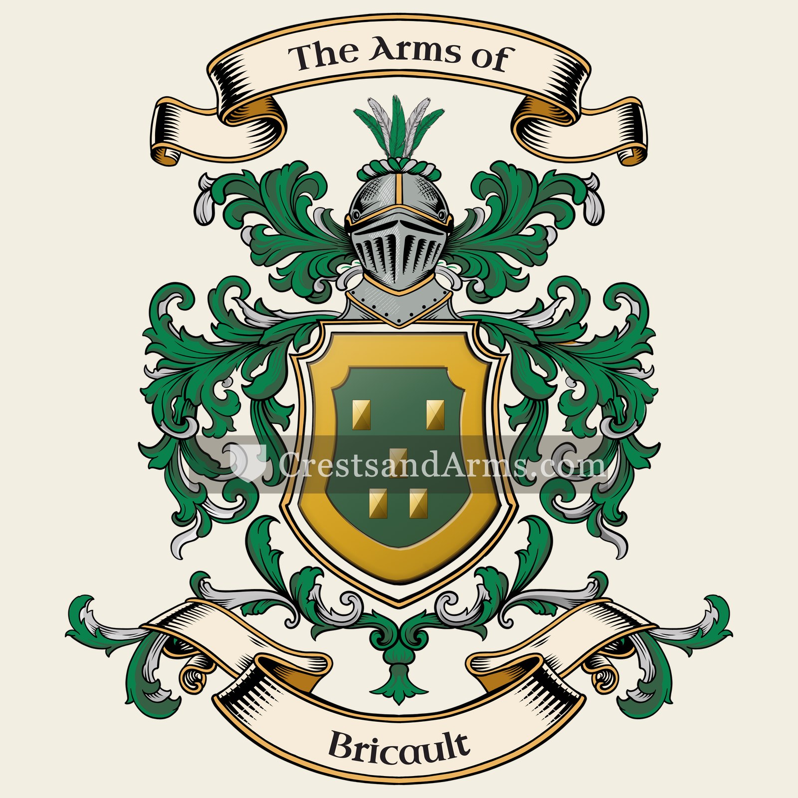 The Bricault coat of arms, drawn from the recorded blazon