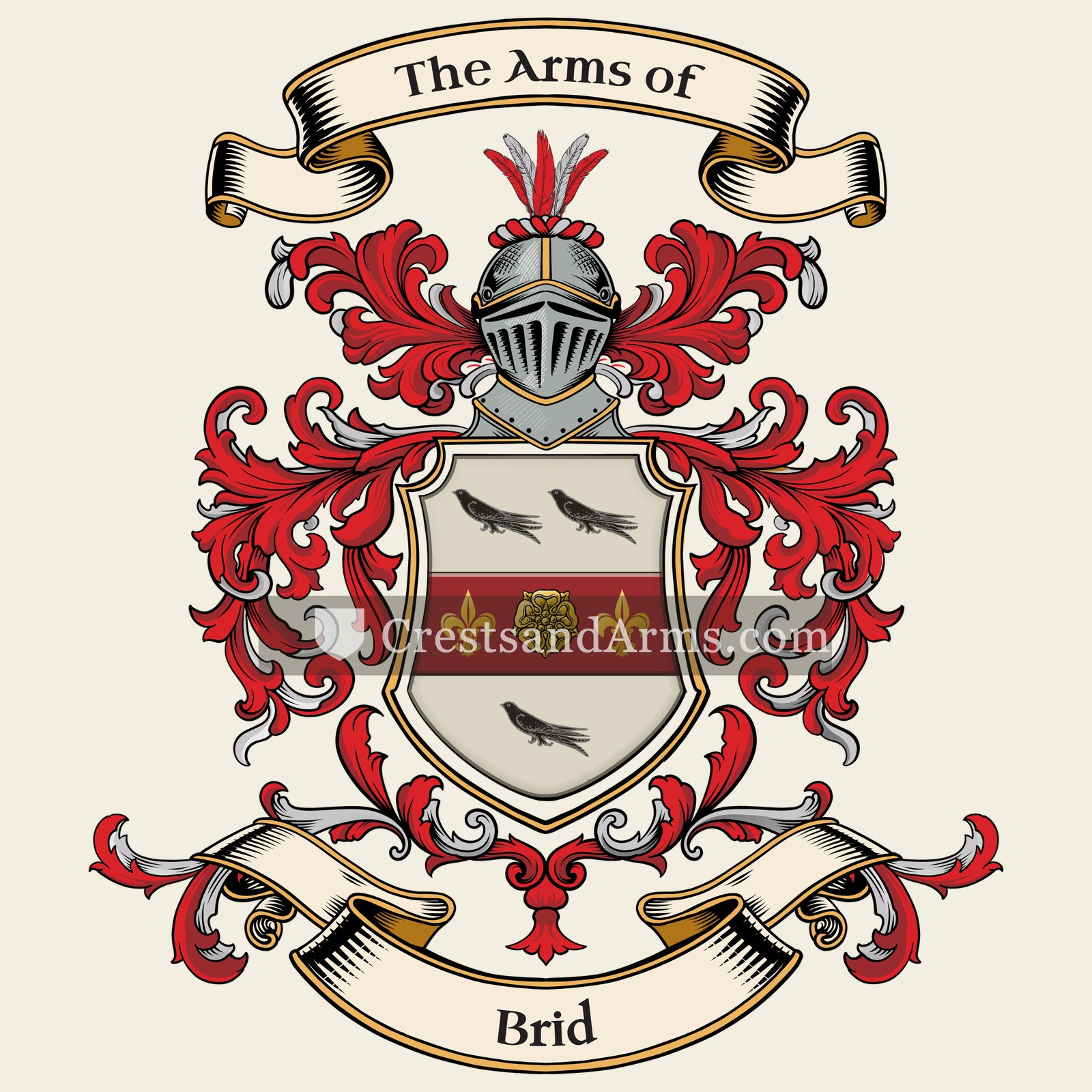 The Brid coat of arms, drawn from the recorded blazon
