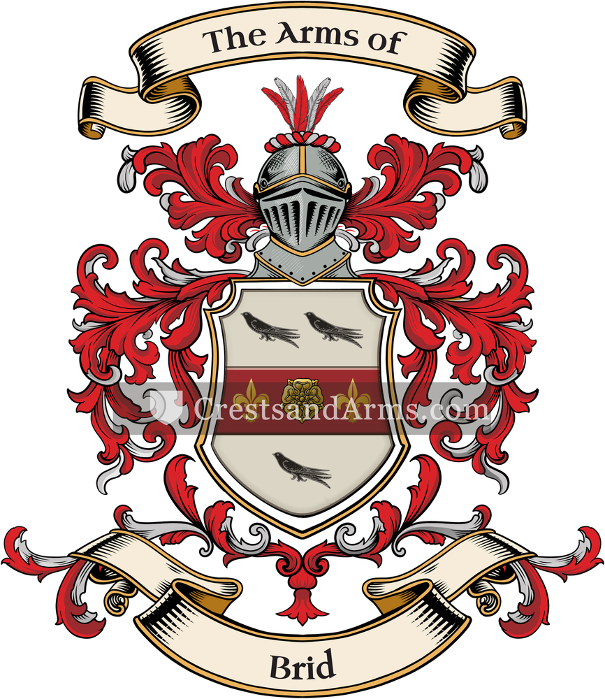 The Brid coat of arms, drawn from the recorded blazon
