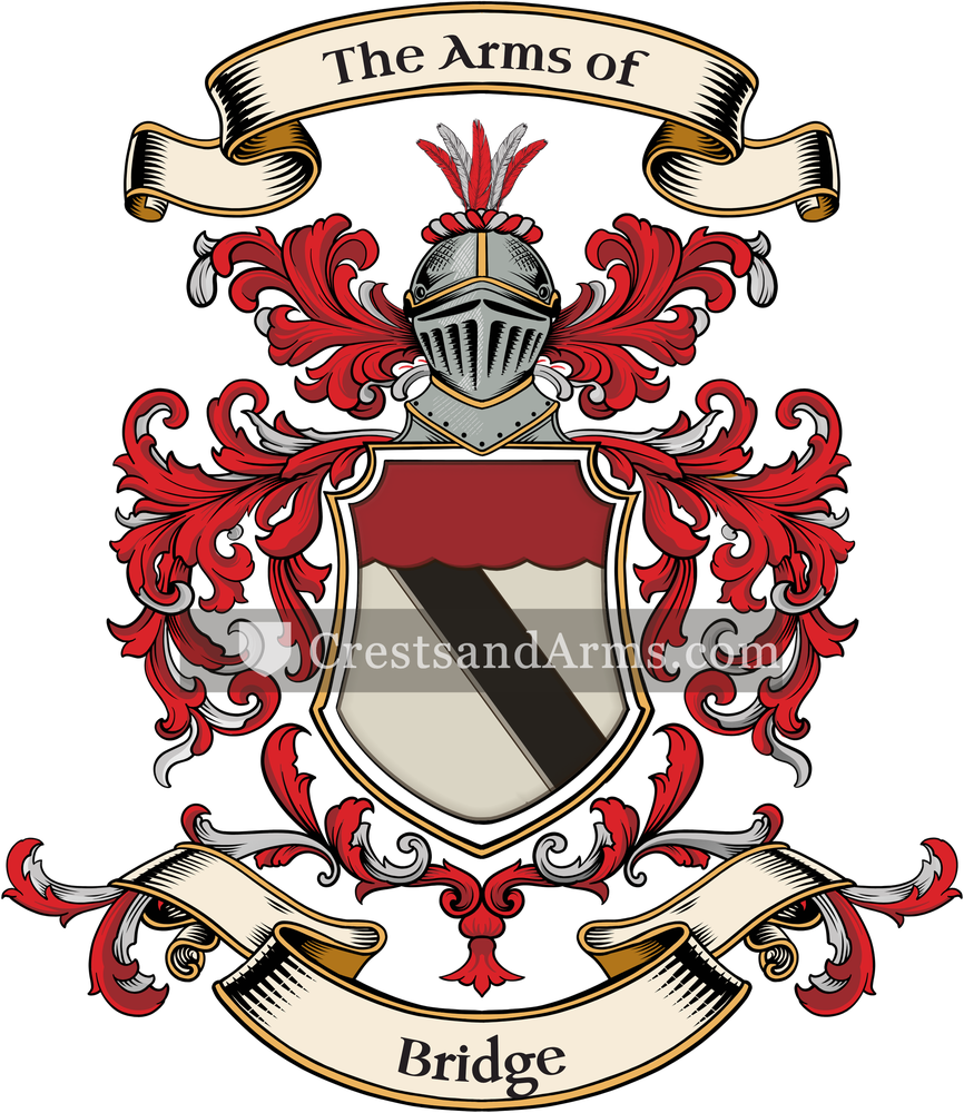 The Bridge coat of arms, drawn from the recorded blazon