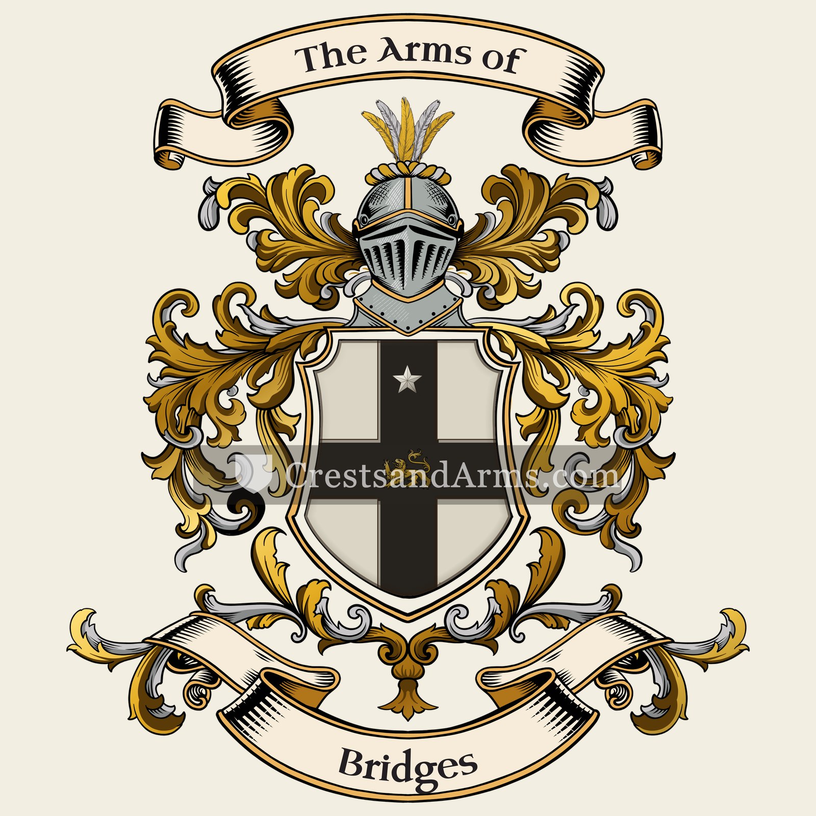 The Bridges coat of arms, drawn from the recorded blazon